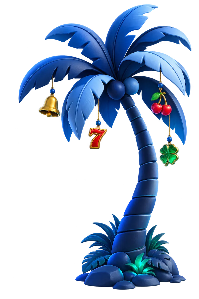 Blaue Palme mit Casino-Slot-Symbolen