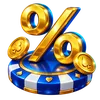 Goldenes Prozentzeichen auf einem blauen Casino-Chip